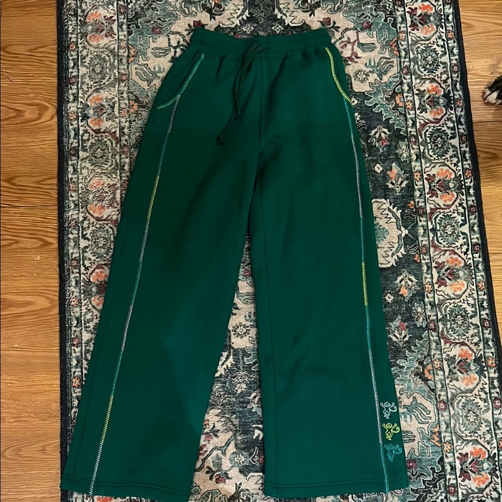 Roller Rabbit Green Track Pants with High-Waisted Design
